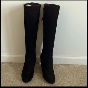 Cole Haan Black Suede Knee High Wedge Boots- size 9.5